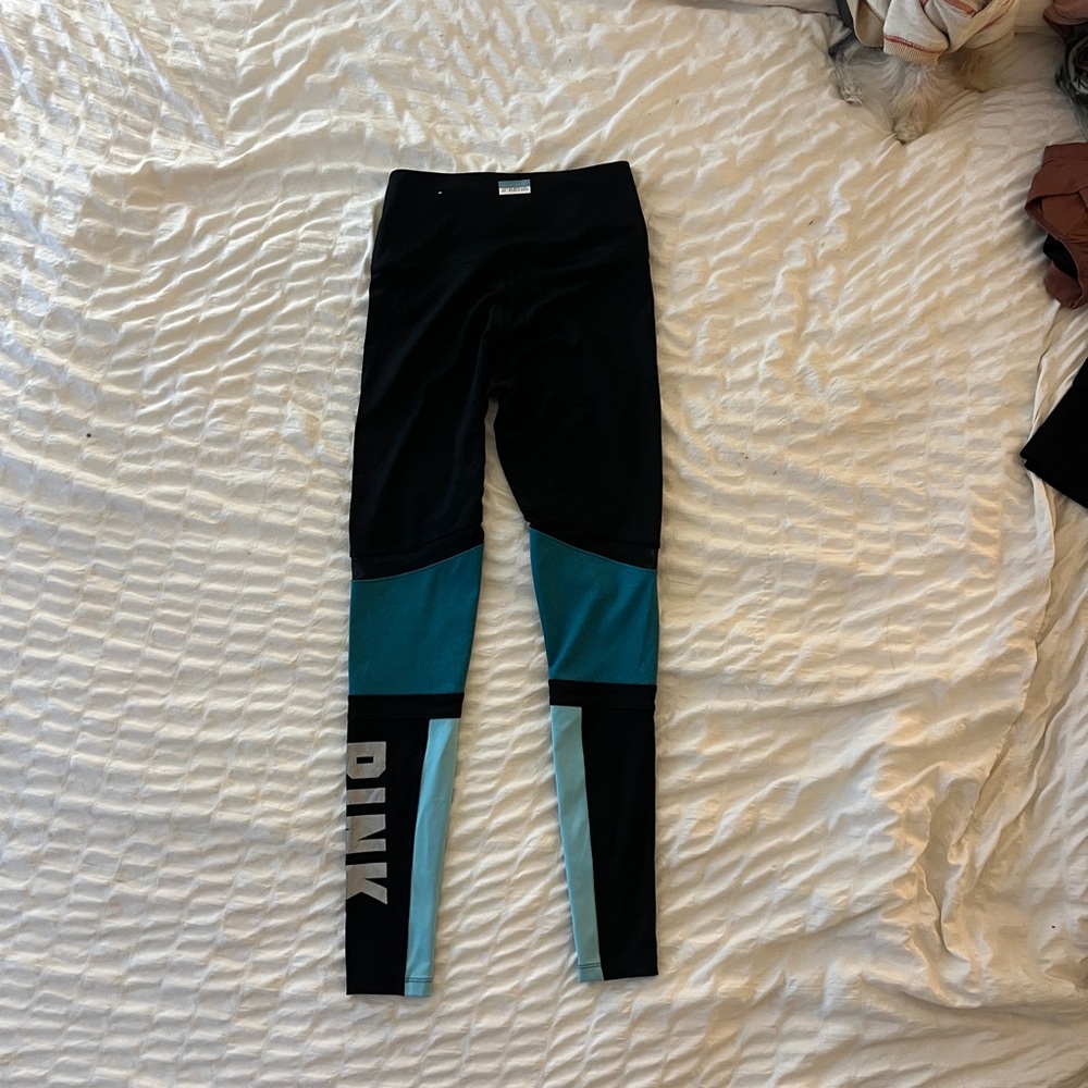 PINK Victoria's Secret mesh Color block leggings - Black and blue